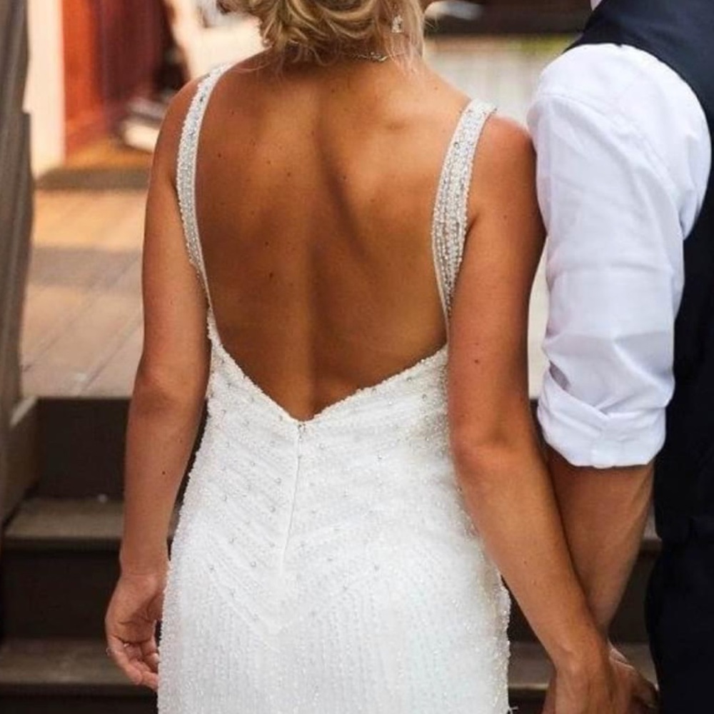Demetrios beaded/studded wedding dress w/ low back